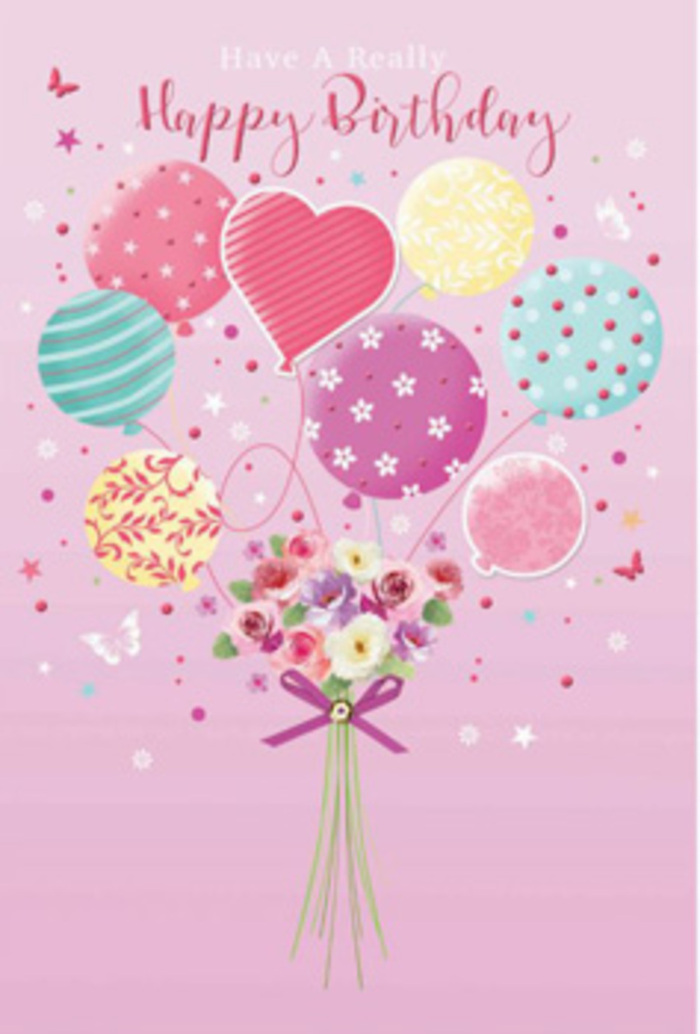 This birthday-themed illustration captures a feeling of gentle jubilation, as though a tiny, hand-tied garden has taken flight over Bexleyheath. The scene is set against a soft pink background, reminiscent of pale evening skies over Danson Park when the sun has just dipped below the trees. Rising from the base is a gathering of balloons in pastel hues of sunshine yellow, rosy fuchsia, and lavender, each balloon lightly shaded to give the impression of roundness and buoyancy. Some balloons are adorned with whimsical patterns-subtle stripes that twist like ribbons, scattered polka dots that give a sense of movement, and delicate floral motifs that echo the blooms below. These cheerful orbs appear to lift a dainty bouquet into the air, turning the arrangement into a playful birthday fantasy. At the bottom of the artwork rests the floral heart of the design: petite roses and daisy-like blossoms whose petals softly transition from cream to blush rose, as if touched by morning light filtering through a local Bexleyheath florist's window. Their textures appear velvety and light, the kind of blooms you might imagine arriving fresh for a birthday delivery along the quiet streets near Crook Log. Tiny butterflies flit among the balloons and blooms, adding a sense of movement and daydream-like charm, as if the whole composition were suspended in a happy moment. Each element-the carefully chosen colours, the delicate patterns, the fluttering details-feels considered and composed by an expert floral eye, turning this birthday scene into a visual whisper of happiness and appreciation.